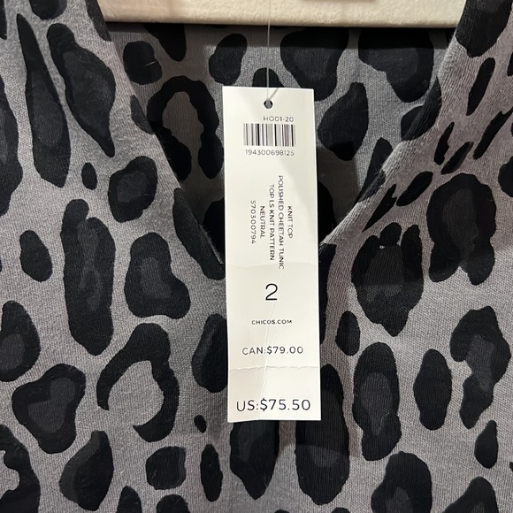 NWT Chicos Polished Cheetah tunic knit top - Picture 3 of 10